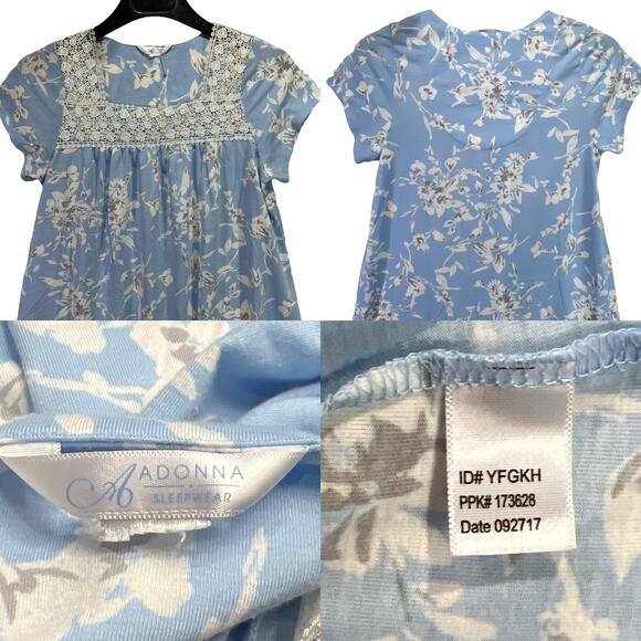 Adonna Floral Short Sleeve Midi Nightgown Nightie Blue White No Size/Fabric Tag - Picture 15 of 15